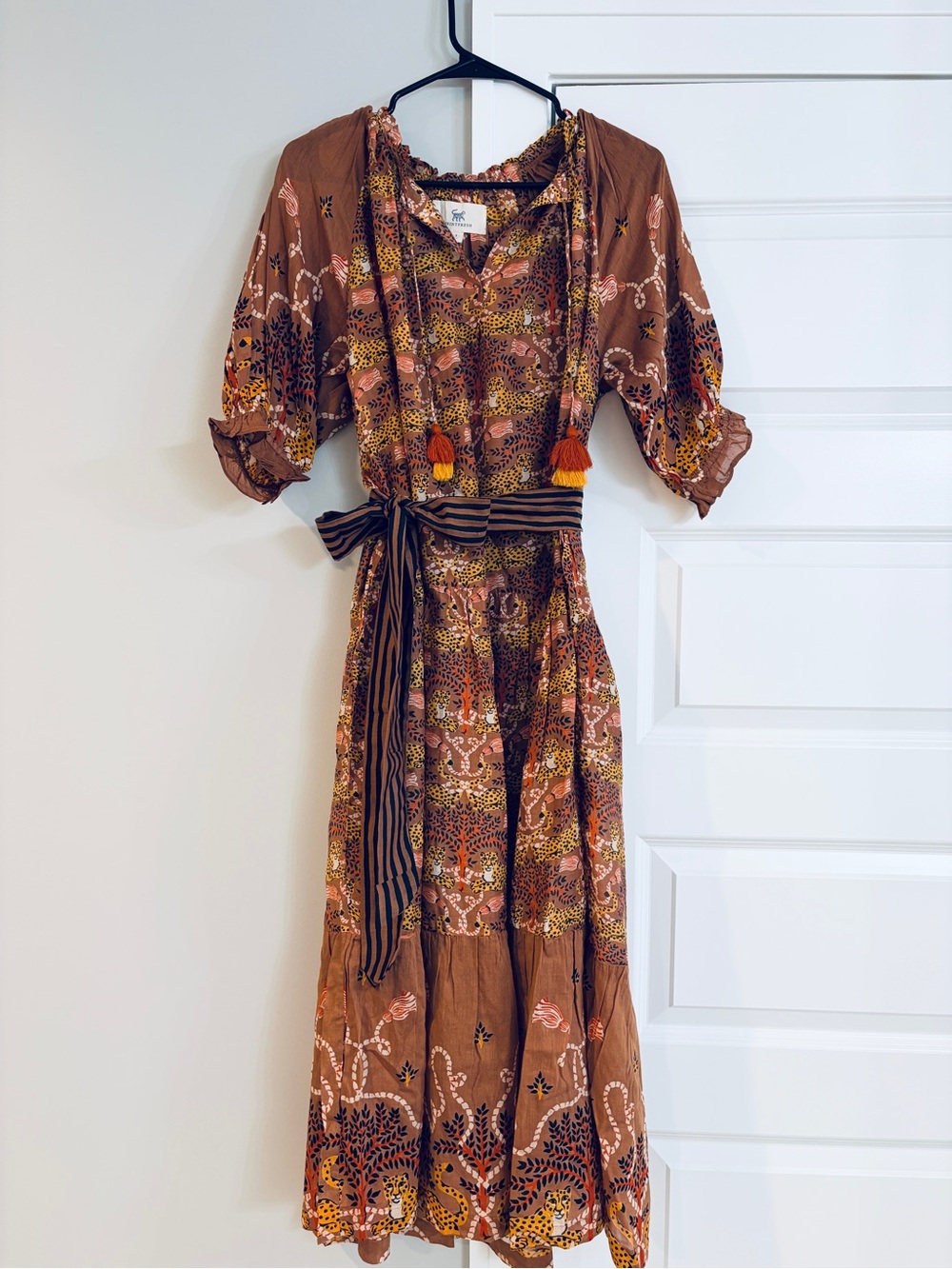 PRINTFRESH Bohemian Brown Cheetah Midi Dress with Belt